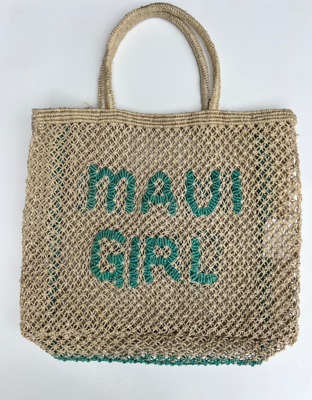Maui Girl - Aqua Woven Jute beach bag