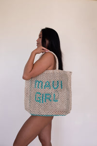 Maui Girl - Aqua Woven Jute beach bag - Maui Girl Swim